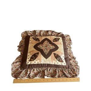 Sears 19x19"‎ n ruffle brown flowers throw pillow rn#23005